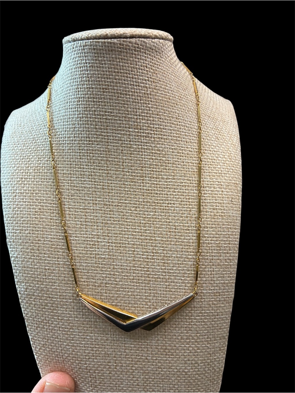 Crown Trifari Gold Two-Tone V-Shaped Necklace